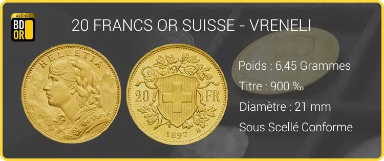 20 Francs Suisse Or  Vreneli - 20 Francs Or Suisse